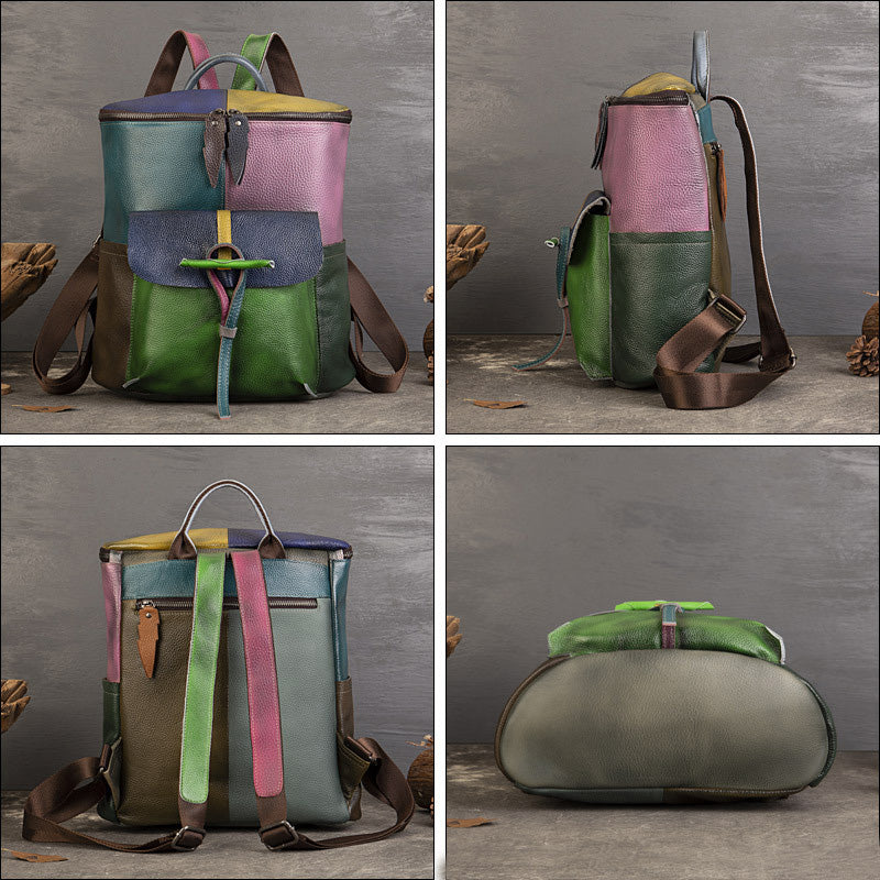 Patchwork Rucksack Damen Leder bunt modern