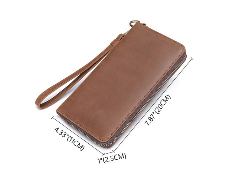 Portemonnaie Herren Leder braun Geldbeutel Geldbörse mit Handyfach Clutch Handgelenkgurt