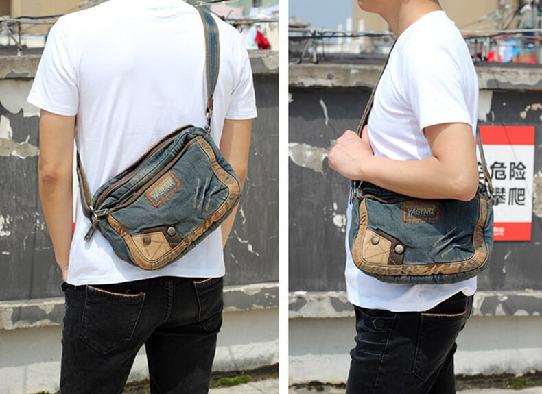 retro Umhängetasche Herren Denim blau Messenger Tasche Männer Jeansstoff