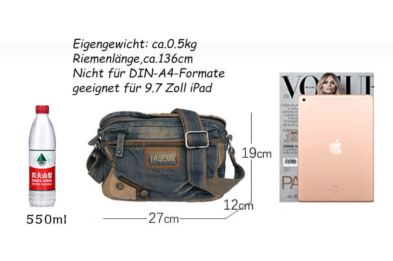 retro Umhängetasche Herren Denim blau Messenger Tasche Männer Jeansstoff