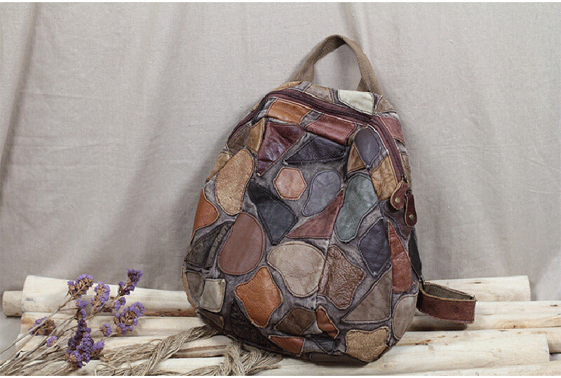 Retro Damen Rucksack aus Leder und Canvas Vintage für Alltag