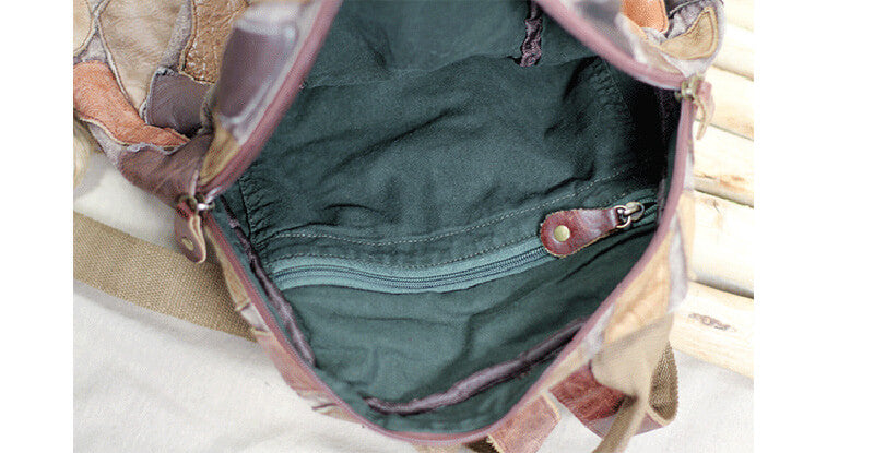 Retro Damen Rucksack aus Leder und Canvas Vintage für Alltag