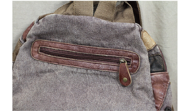Retro Damen Rucksack aus Leder und Canvas Vintage für Alltag