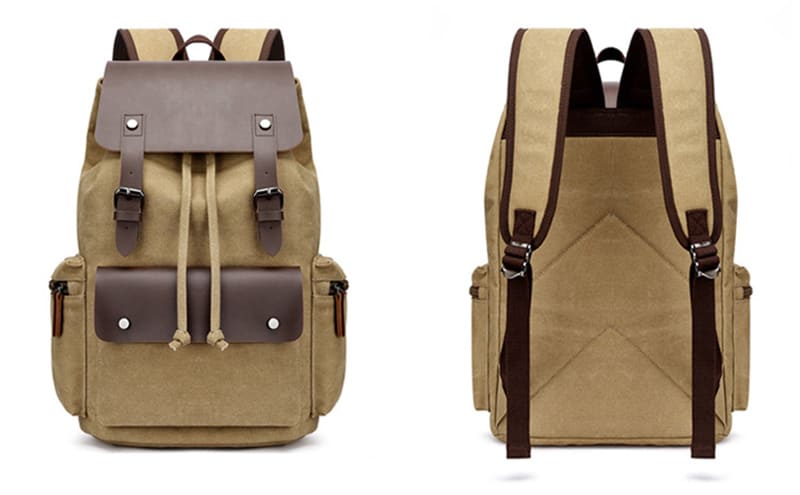 retro großer Herren Rucksack Canvas Backpack Segeltuch für Reisen und Uni