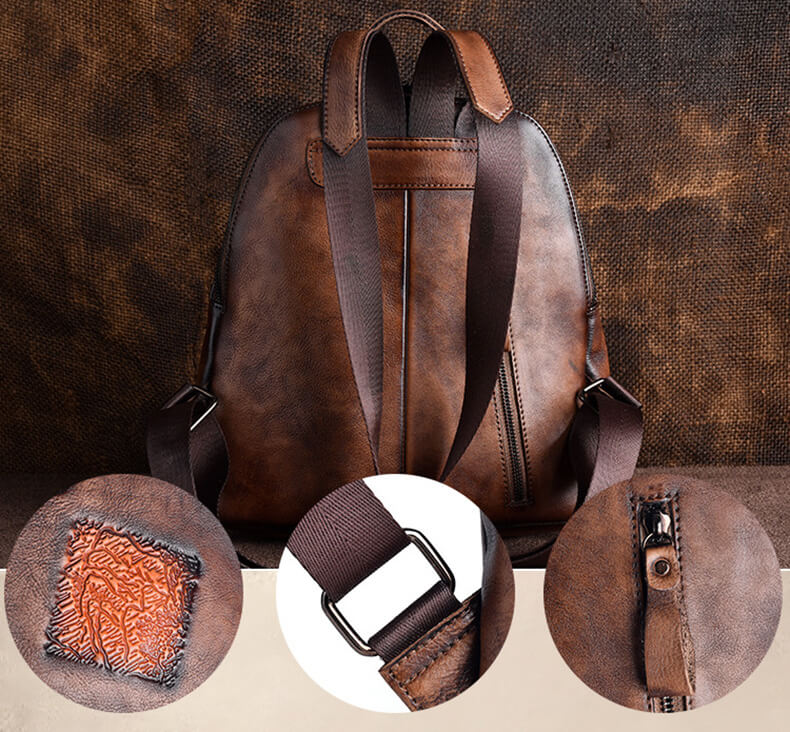 Retro Vintage Rucksack Damen Leder für Reisen und Alltag in 4 Farben