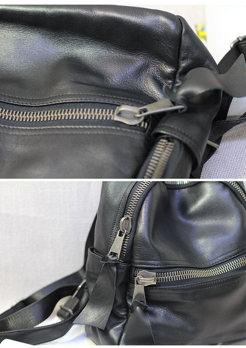 Rucksack Damen Leder schwarz schlicht Backpack Frauen