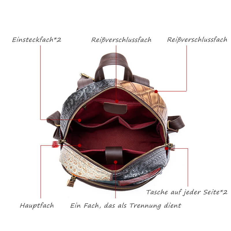 schöner Rucksack Damen Patchwork Leder bunt mit Laptopfach