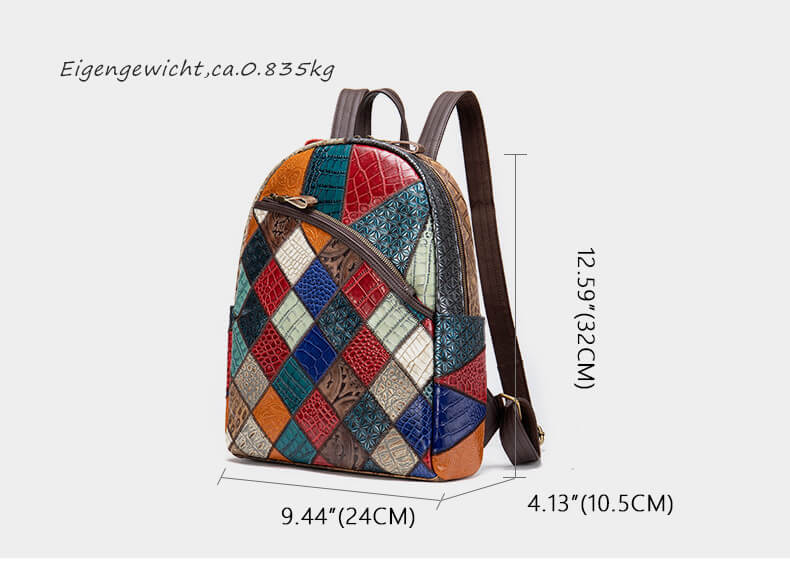 schöner Rucksack Damen Patchwork Leder bunt mit Laptopfach