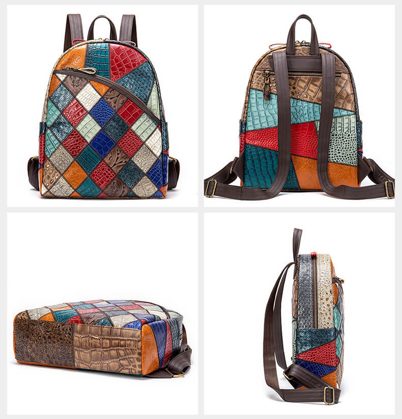 schöner Rucksack Damen Patchwork Leder bunt mit Laptopfach