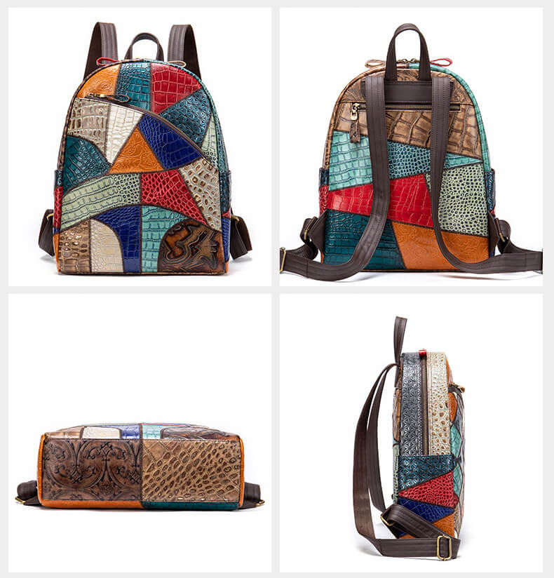 schöner Rucksack Damen Patchwork Leder bunt mit Laptopfach