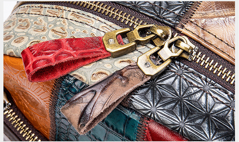 schöner Rucksack Damen Patchwork Leder bunt mit Laptopfach