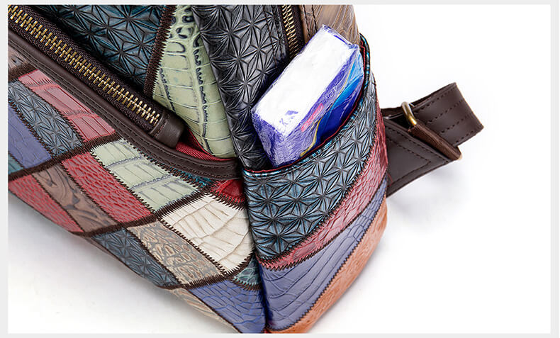 schöner Rucksack Damen Patchwork Leder bunt mit Laptopfach