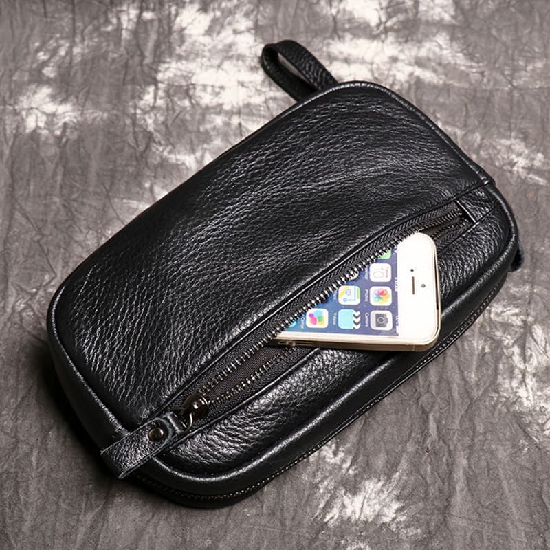 schwarz Handgelenk Clutch Leder Handtasche Herren mit Kartenfächern