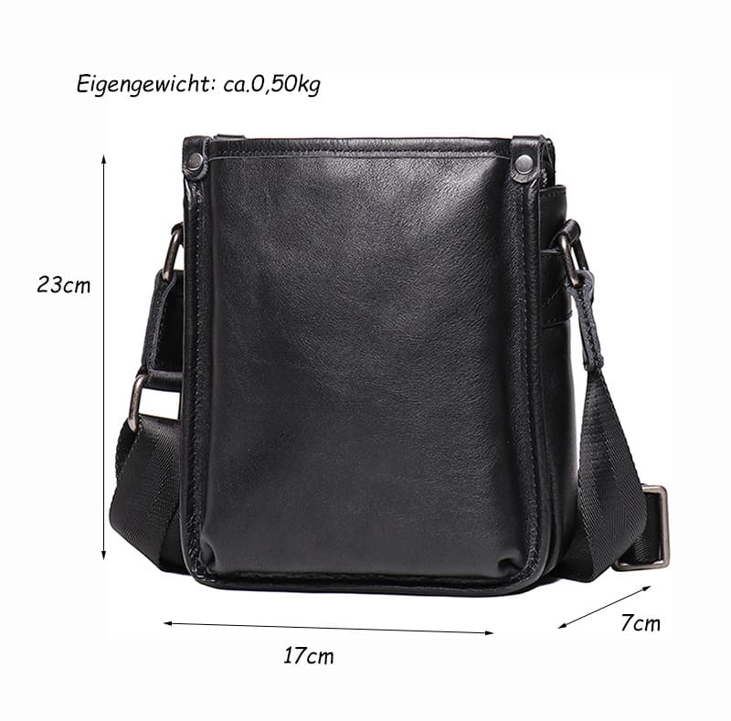 kleine schwarze Umhängetasche Herren weiches Leder Hochformat