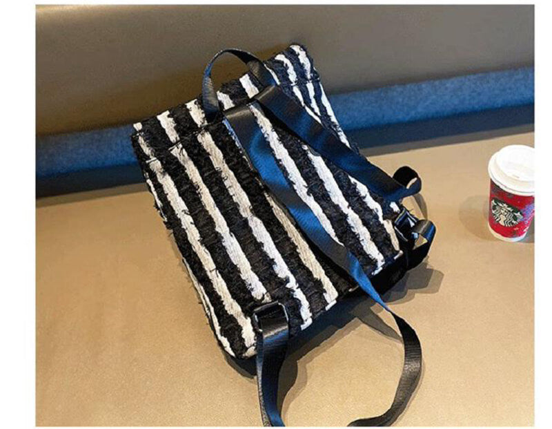 schwarz weiß gestreifter Rucksack Damen aus Canvas Alltag