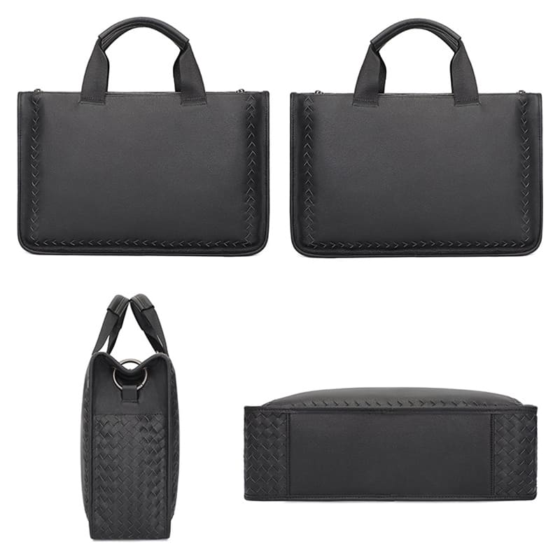 schwarze Umhängetasche Herren Leder Businesstasche Aktentasche Handtasche geflochten