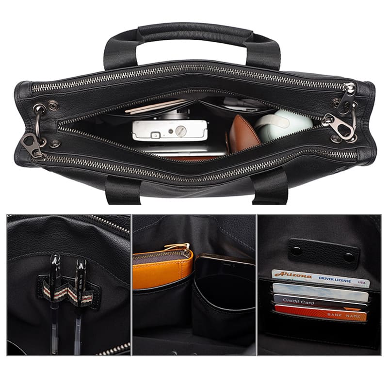 schwarze Umhängetasche Herren Leder Businesstasche Aktentasche Handtasche geflochten