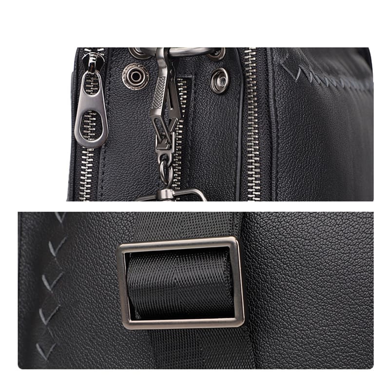 schwarze Umhängetasche Herren Leder Businesstasche Aktentasche Handtasche geflochten