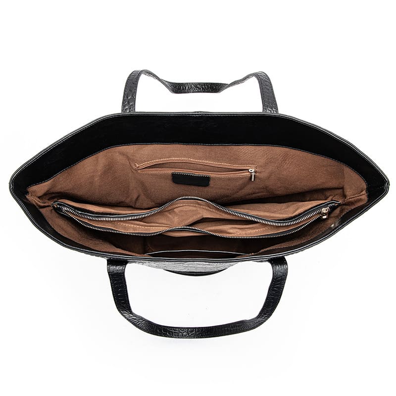 schwarze große Schultertasche Leder Kroko-Optik Tote Bag