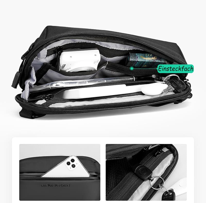 schwarze wasserdichte Brusttasche Umhängetasche Herren Oxford sportlich Brustbeutel