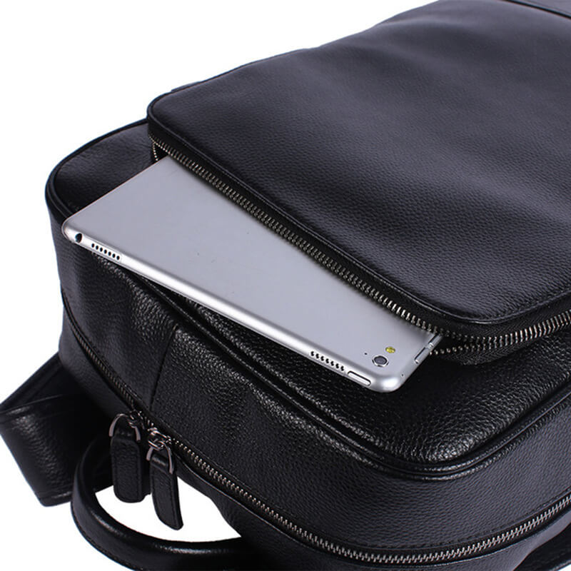 schwarzer Business Rucksack Leder Herren große Laptoptasche Businessrucksack