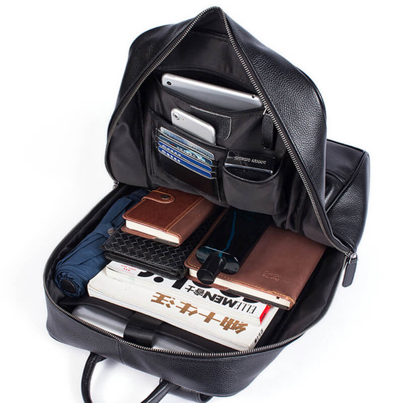 schwarzer Business Rucksack Leder Herren große Laptoptasche Businessrucksack