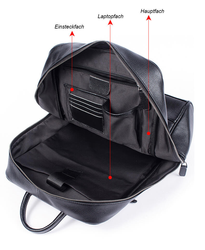 schwarzer Business Rucksack Leder Herren große Laptoptasche Businessrucksack