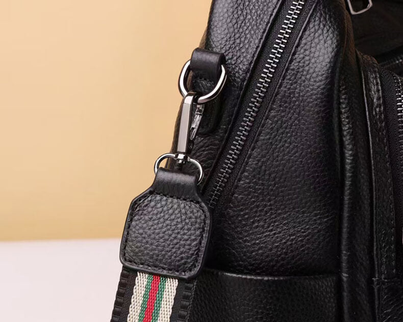 schwarzer Rucksack Schultertasche 2 in 1 Alltag Damen Lederrucksack modern