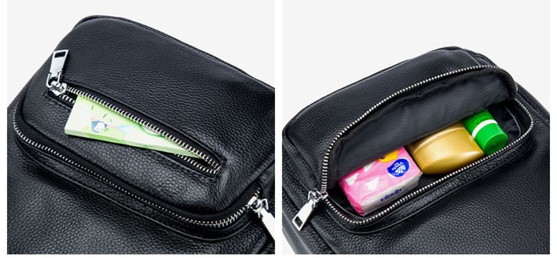 schwarzer kleiner Rucksack Schultertasche Damen Kombi 2 in 1 aus Leder für Alltag