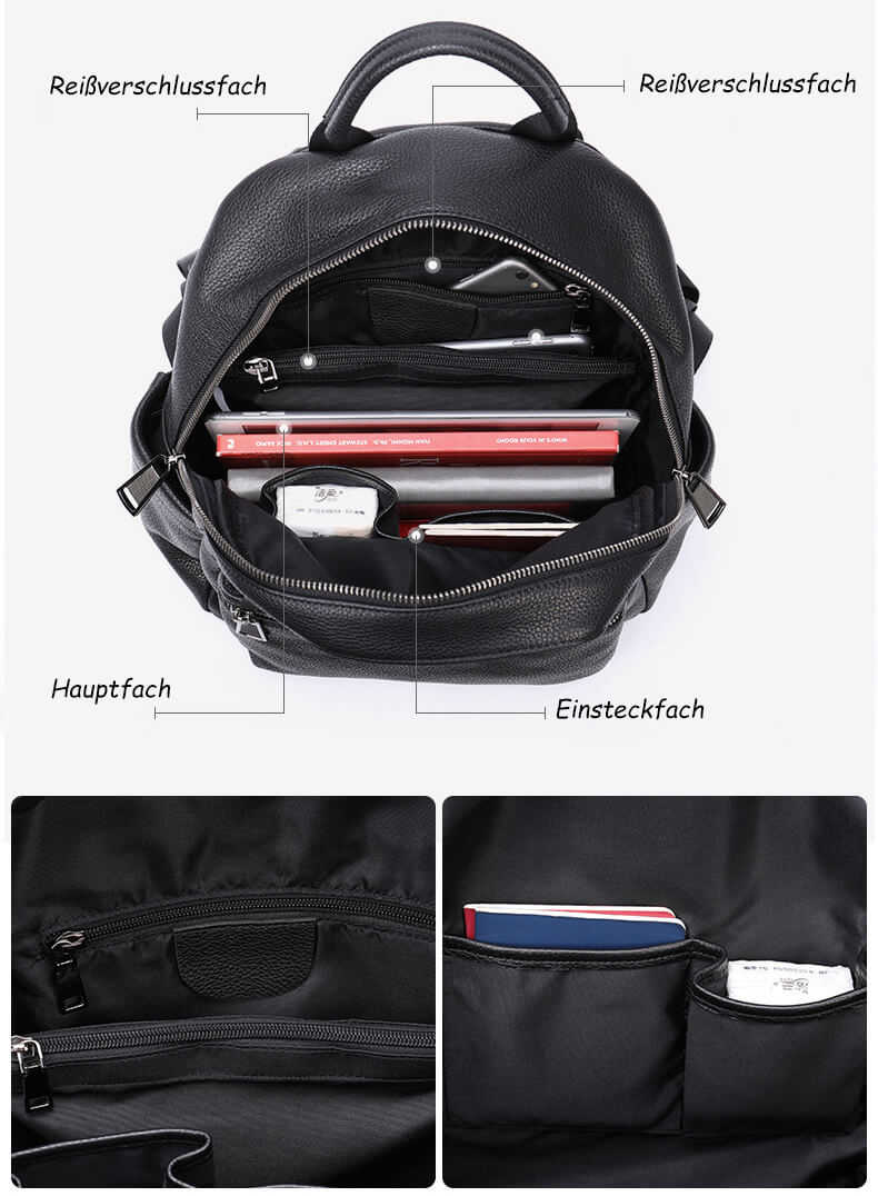 schwarzer Rucksack Damen Leder für Alltag lederrucksack Frauen