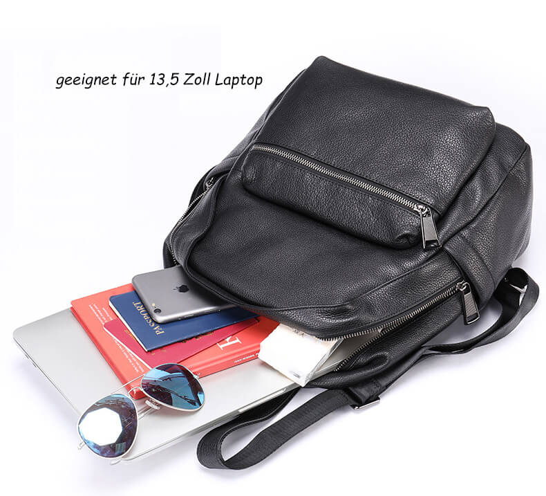 schwarzer Rucksack Damen Leder für Alltag lederrucksack Frauen