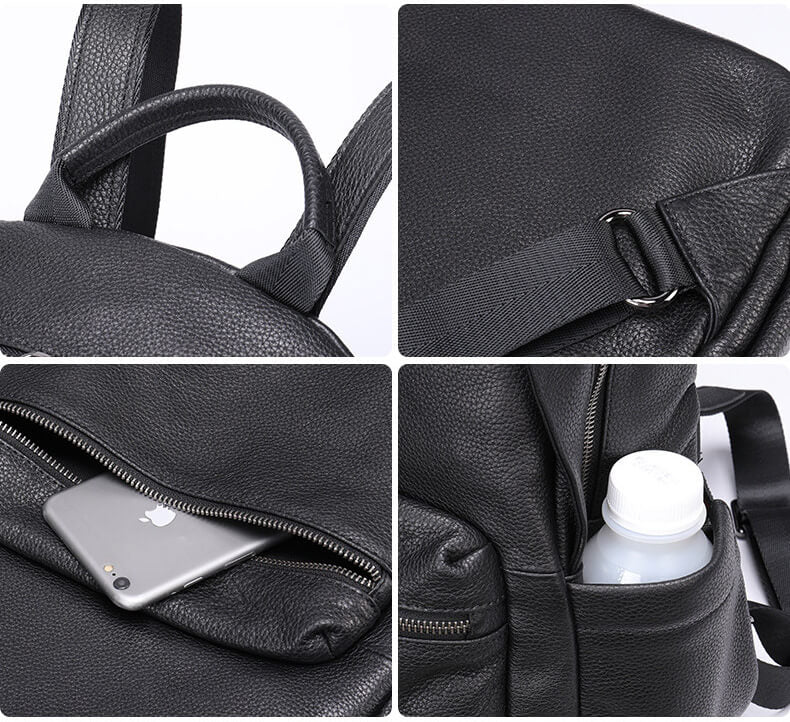schwarzer Rucksack Damen Leder für Alltag lederrucksack Frauen