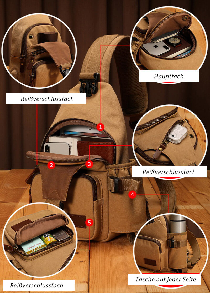Umhänge Brusttasche Herren Canvas Brustbeutel Männer
