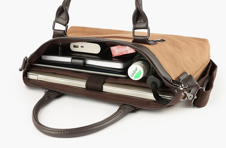 Umhängetasche Canvas Herren braun Laptoptasche 14 Zoll Businesstasche Handtasche