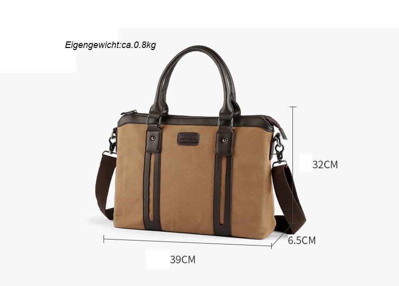 Umhängetasche Canvas Herren braun Laptoptasche 14 Zoll Businesstasche Handtasche