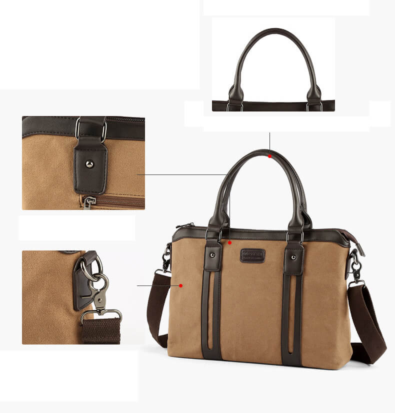 Umhängetasche Canvas Herren braun Laptoptasche 14 Zoll Businesstasche Handtasche