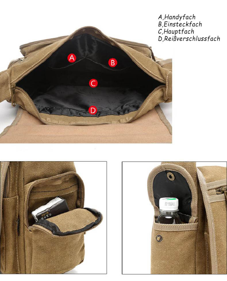 Umhängetasche Herren Canvas Schultertasche für Uni und Reisen