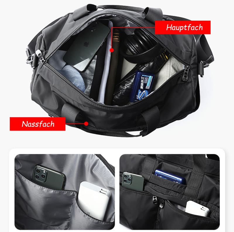 Umhängetasche Herren für Reise Reisetasche Sporttasche leicht aus Oxford mit Schuhfach Nassfach