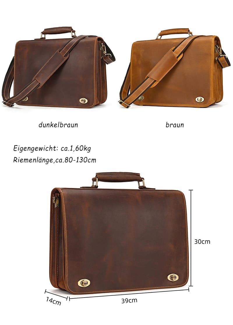 Vintage Aktentasche Herren Crazy Horse Leder Umhängetasche Männer Handtasche Businesstasche