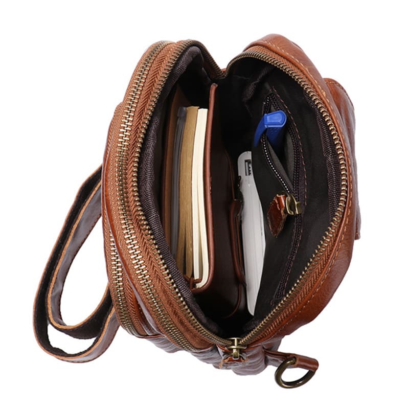 Vintage Brustbeutel Leder für Männer Brusttasche Herren Umhängen