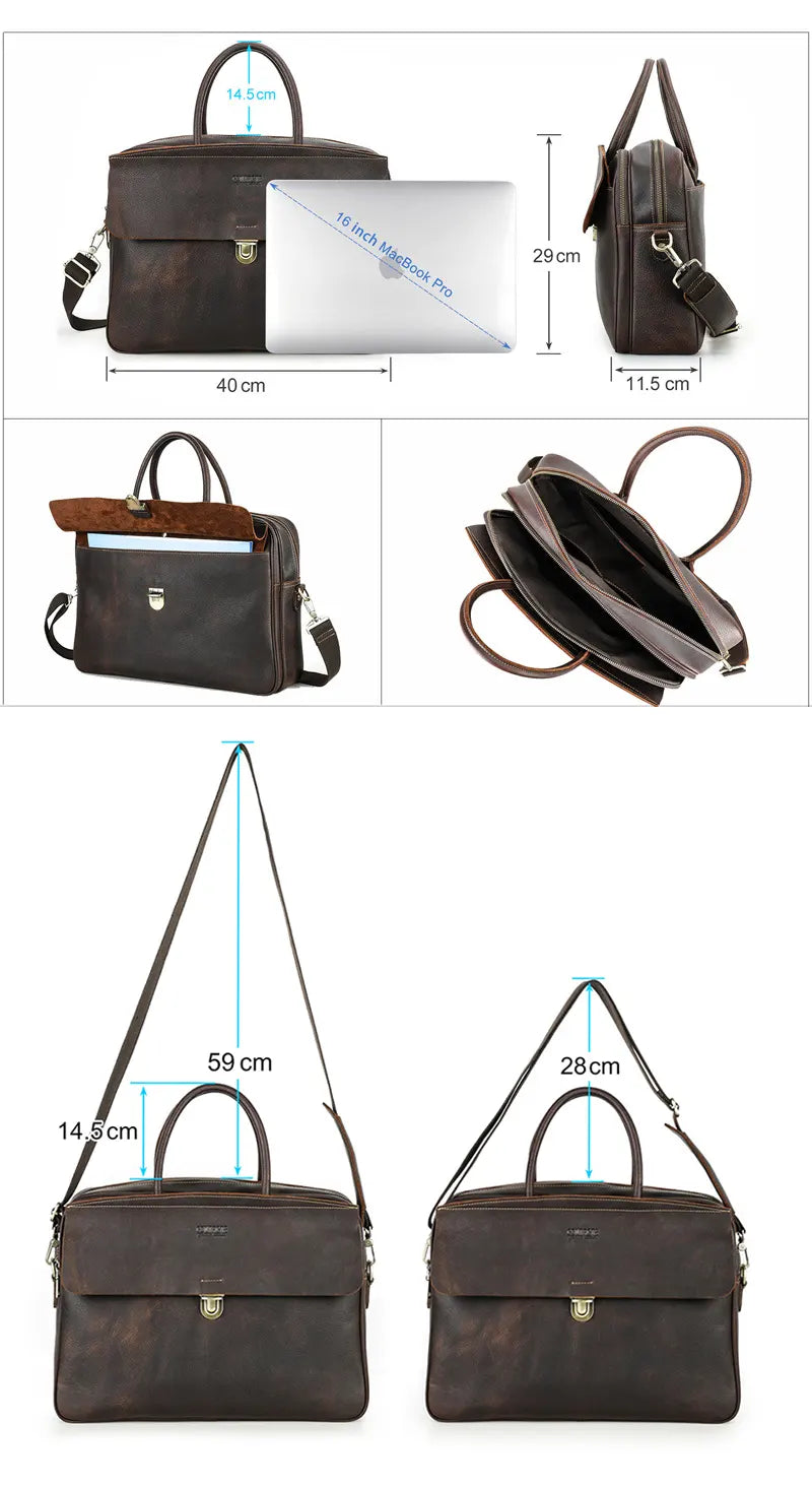 Vintage Businesstasche Herren Leder braun Handtasche Umhängetasche Laptopfach