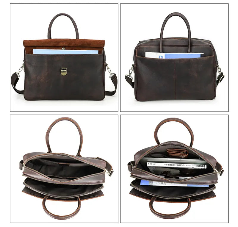 Vintage Businesstasche Herren Leder braun Handtasche Umhängetasche Laptopfach