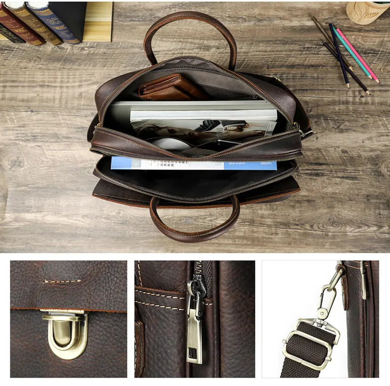 Vintage Businesstasche Herren Leder braun Handtasche Umhängetasche Laptopfach