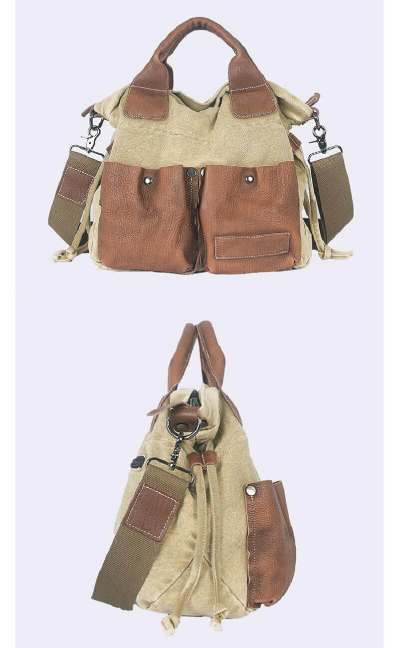 Vintage Damen Handtasche aus Canvas und Leder Umhängetasche Frauen