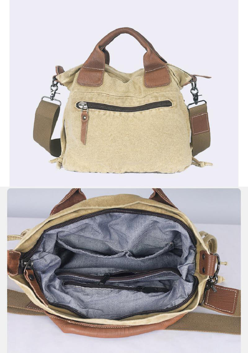 Vintage Damen Handtasche aus Canvas und Leder Umhängetasche Frauen