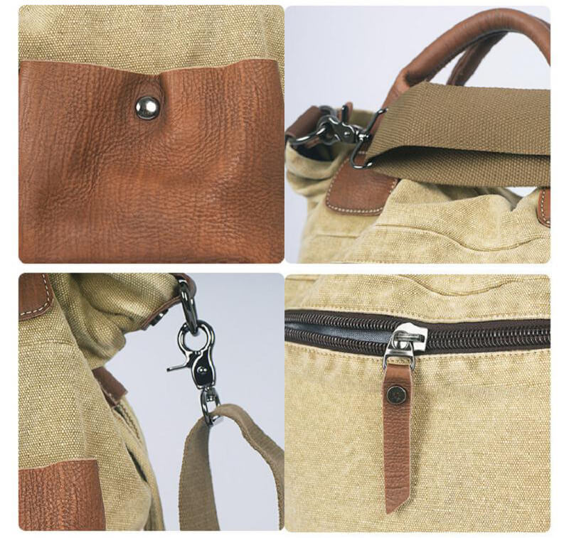 Vintage Damen Handtasche aus Canvas und Leder Umhängetasche Frauen