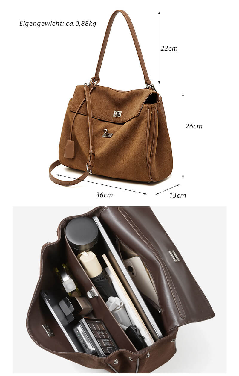 Vintage Damen Handtasche Veloursleder Umhängetasche in 3 Farben