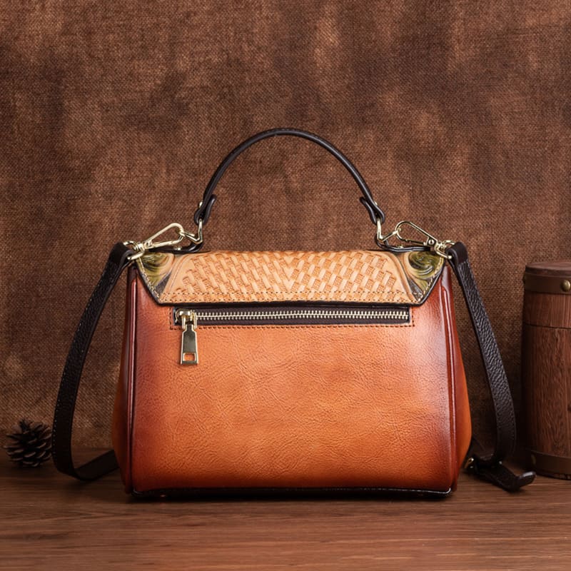 Vintage Damen kleine Umhängetasche Leder Handtasche mit Prägung