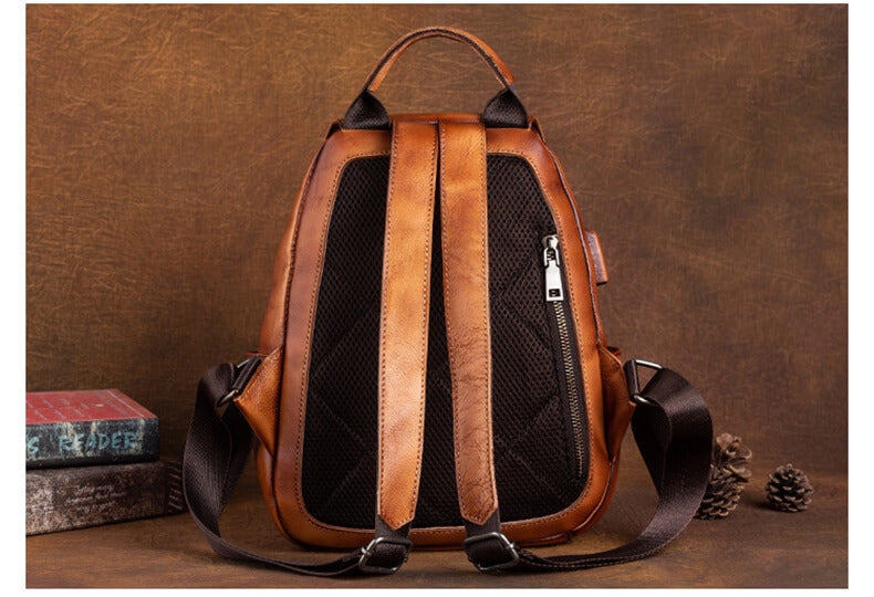Vintage Damen Rucksack retro aus Leder für Alltag mit Hirsch
