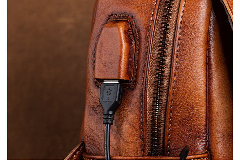 Vintage Damen Rucksack retro aus Leder für Alltag mit Hirsch